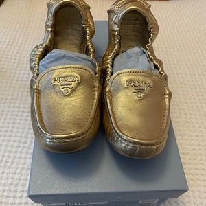 WEEKEND SALE! Prada Gold Loafers- sz 38